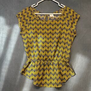 Jella Couture Made in USA Geometric Peplum Top Womens Medium Blouse Boho Cottage
